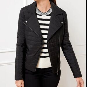 Talbots Black Quilted Moto Jacket Sz XL Womens